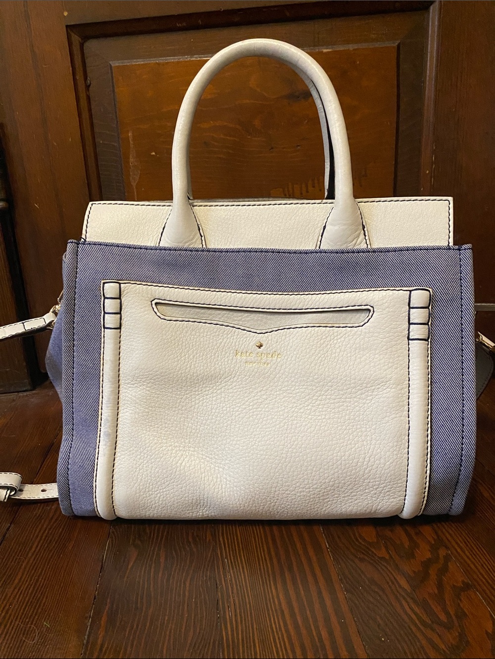 kate spade White and Blue Canvas & Leather Tote